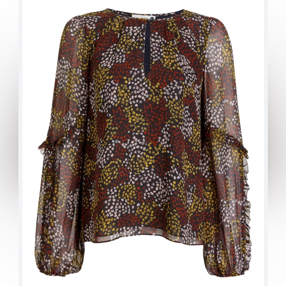 Joie Baltasar Floral Puff Long Sleeve Silk Blouse Women's Size Small